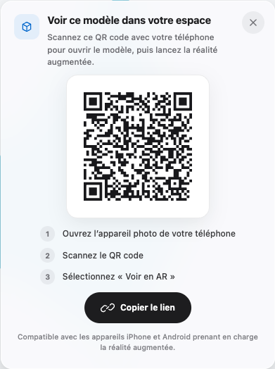 Actual DevXR panel with a QR code and three instructions to continue on a phone